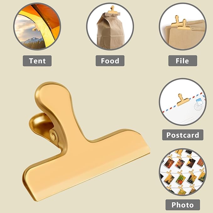 8 Pack 3 Inch Wide Stainless Steel Chip Clips Food Bag Clips Heavy Duty Food Bag Clamp, Chip Clip Metal Hinge Clip File Clamps
