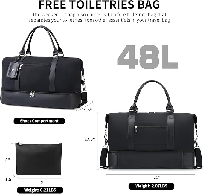 Oeihuivt Weekender Bags for Women - 21 Inch Large Travel Duffel Bag 2-Piece Set with Shoe Compartment, Heavy-Duty Canvas Leather Carry On Overnight Tote