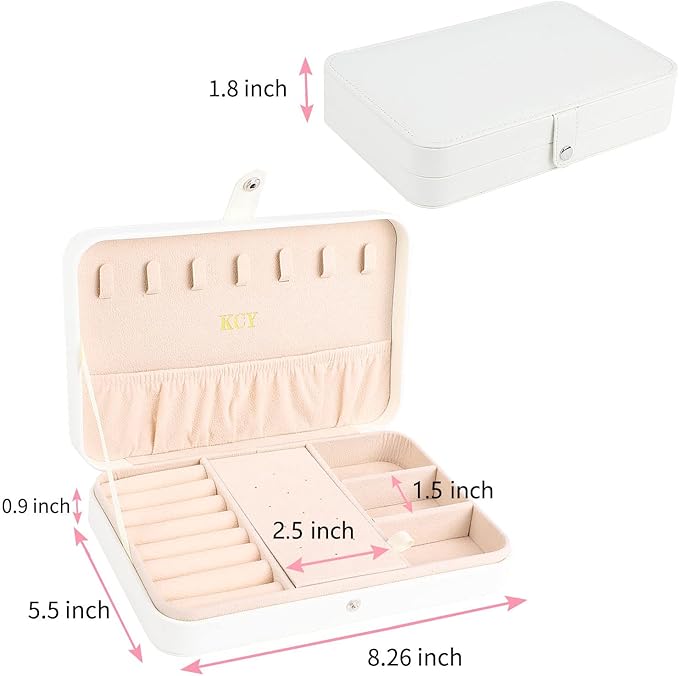 KCY Jewelry Box for Women Girls, Small Travel Jewelry Organizer Case, PU Leather Portable Jewelry Storage Boxes Display Holder for Ring Earrings Necklace Bracelet Bangle, Men Teen Kids Gift, White