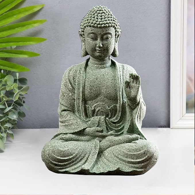 fazhongfa Mini Buddha Statue 4.7 Inch Natural Stone Handmade Buddha Sculptures Creative Zen Garden Aquarium Fish Tank Decorations Home Decor to Friend Family Mom Father as Gift (Meditation)