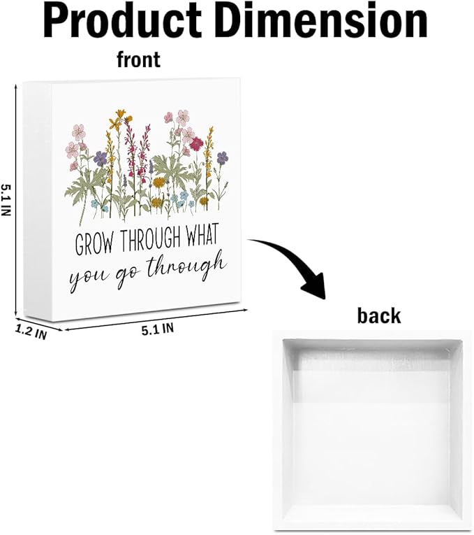 Motivational Gifts Wooden Box Sign, Inspirational Gifts for Women Positive Quotes Decor for Besties Teachers, Rustic Farmhouse Home Classroom Desk Table Therapy Office Decor Wood Block Plaque