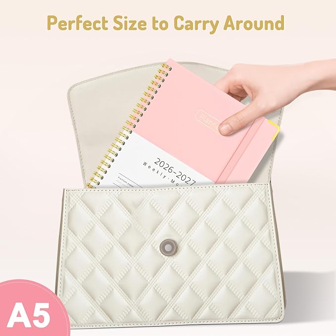 Forvencer Academic Planner 2026-2027, Hardcover Calendar Planner Weekly & Monthly, July 2026 - June 2027, 6" x 8", Daily Agenda with Tabs, College School Organizer for Student Teacher, Beige