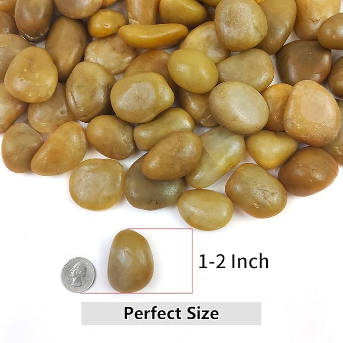 Rocks for Plant 2lbs, Yellow River Rocks 1-2 Inch Natural Pebbles for Indoor Plants, High Polished Decorative Stones Vase Filler Fish Tank Aquariums Landscaping Garden