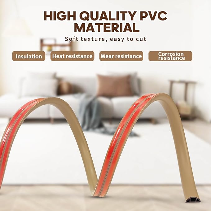 Floor Cord Cover, Floor Cable Cover, Cord Hider Floor, Soft PVC Self Adhesive, Extension Cord Covers for Floor, Prevent Cable Trips,for Offices, Gyms, Exhibitions (Light Brown, 4feet)