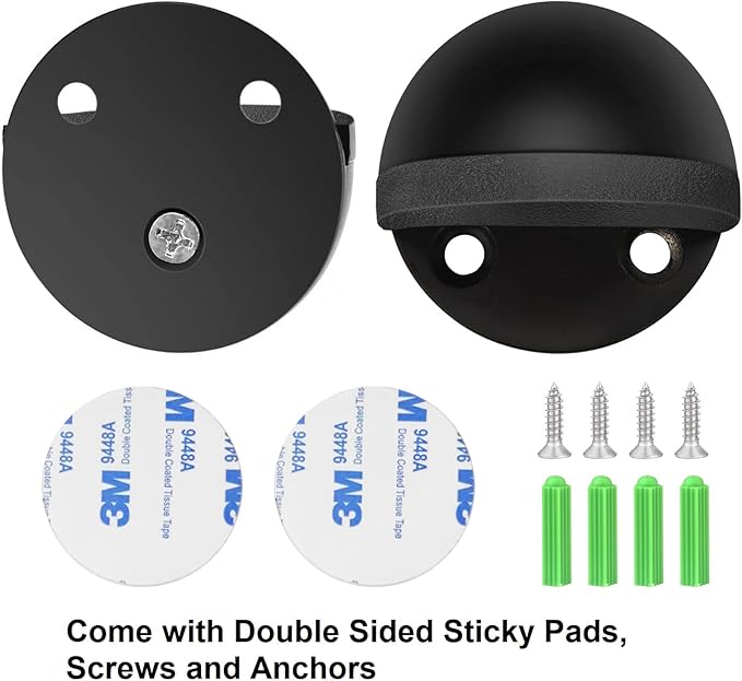 16 Pack Door Stoppers Black Slef Adhesive Floor Door Stops No Drill Rubber Bumper Doorstop Wall Protector, Stainless Steel Dome Shaped
