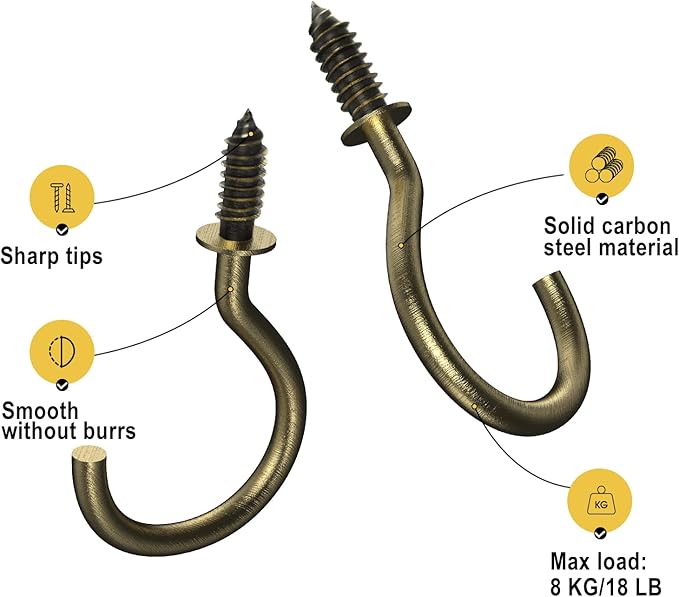 RELBRO Screw Hooks, 1 Inch Metal Screw in Cup Hooks, Bronze, 100 Pcs