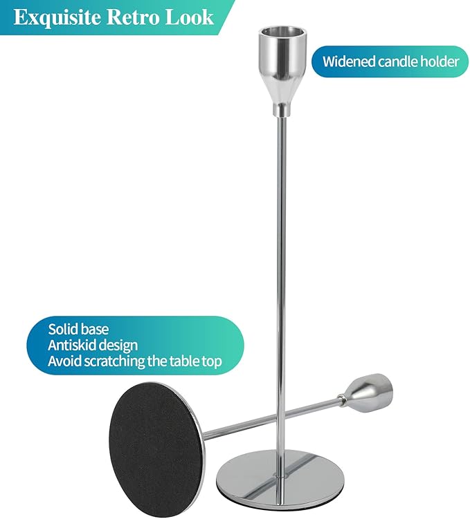 Set of 6 Silver Candlestick Holders Silver Candle Holder Taper Candle Holders Candle Holders Decorative Candlestick Holder for Home Decor, Wedding, Dinning, Party, Anniversary (Silver)