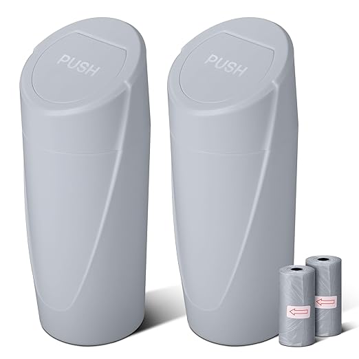 SGLRT Car Trash Can Bin with Lid - 2 Packs Car Garbage Can Cup Holder - Grey Mini Leakproof Vehicle Garbage Bin with 40pcs Trash Bags-Automotive Organizers and Storage for Front Back Seat Accessories