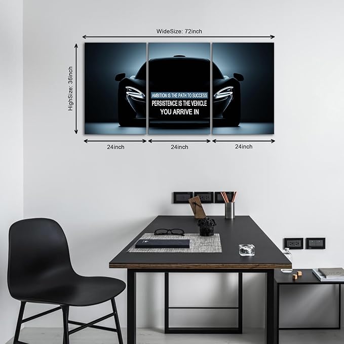 KAWAHONE Inspirational Quotes Wall Art -Ambition & Persistence-Motivational Car Posters Prints Wall Decor -Entrepreneur Positive Black and White Wall Art for Office, Workplace Motivational Posters