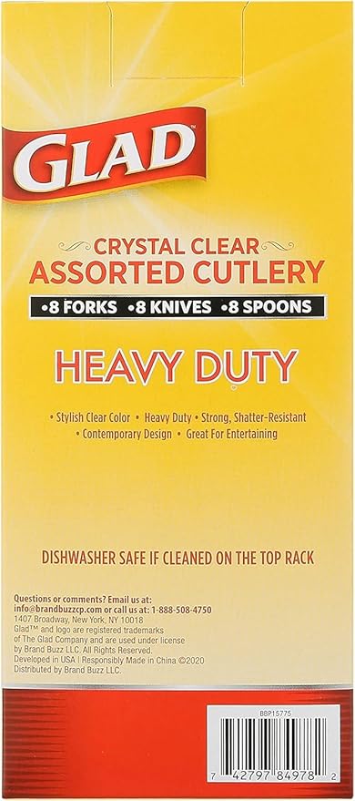Glad Clear Disposable Cutlery Set with Heavy Duty Plastic Forks, Knives, and Spoons, Reusable Dishwasher Safe Plastic Utensils for Parties and Everyday Use, 24 Count - 6 Pack