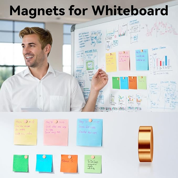 SMARTAKE 45 Pcs Refrigerator Magnets, 10x2.6mm Small Round Fridge Magnets, Multi-Use Premium Neodymium Office Magnets for Fridge, Whiteboard, Billboard in Home, Kitchen, Office and School (Rose Gold)
