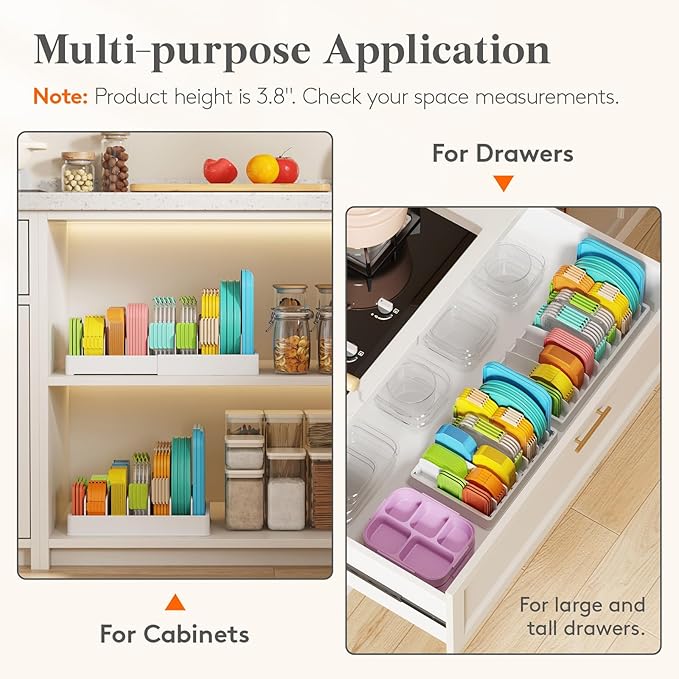 Lifewit Kitchen Cabinet Organizer for Food Container Lids, Large 9.8-17" Expandable Lids Holder with 8 Adjustable Dividers & 9 Sections for Pantry Organizers and Storage, Home Drawer Organization