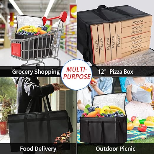 2PK Insulated Food Delivery Bag, XXX-Large Insulated Grocery Bags, Cooler bags, Food Carrier Catering Bag, Commercial Food Warmer bag for Delivery Drivers, Black
