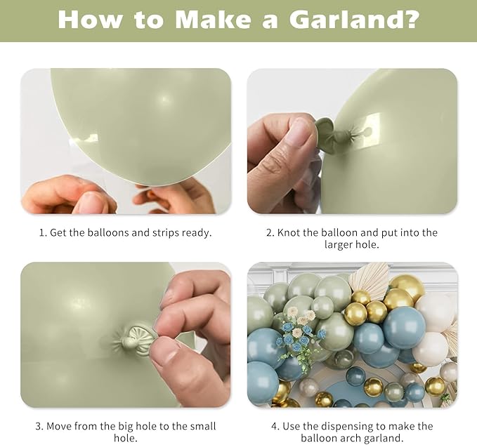 Dusty Blue Green Balloons Garland Arch Kit, 120Pcs Pastel Green Blue Beige Gold Balloons in 18/12/5 Inch Different Sizes for Boho Birthday Wedding Bridal Baby Shower
