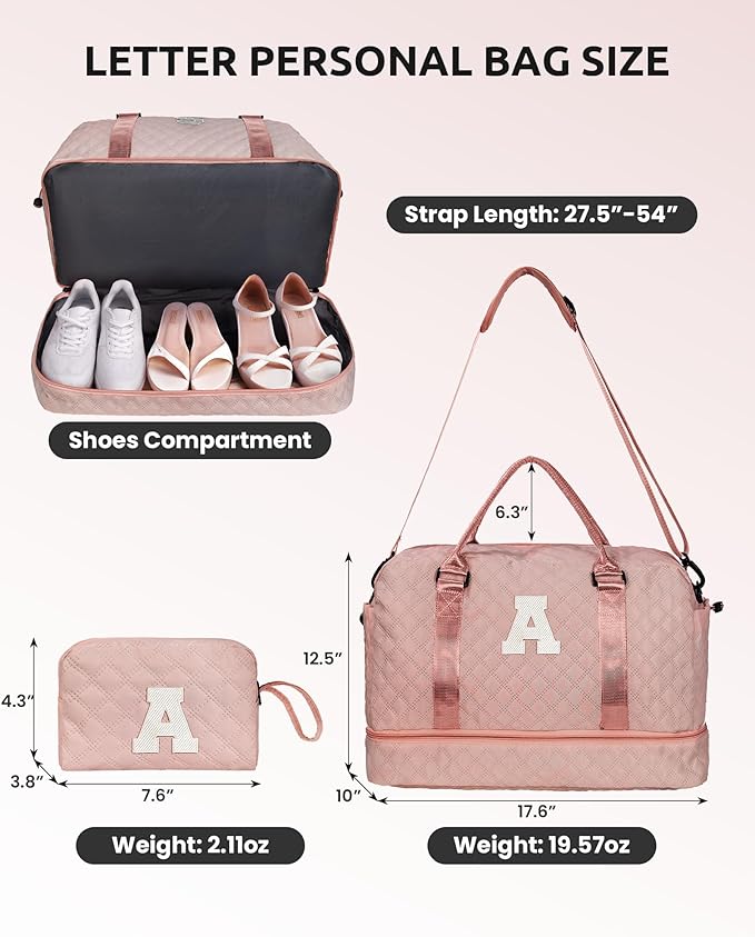 Teacher Appreciation Gifts for Women-Duffle Bag with Shoe Compartment, Personalized Weekender Bag, Overnight Bag, Letter Travel Bag with Makeup Bag，Birthday Gift for Daughter (Letter O)