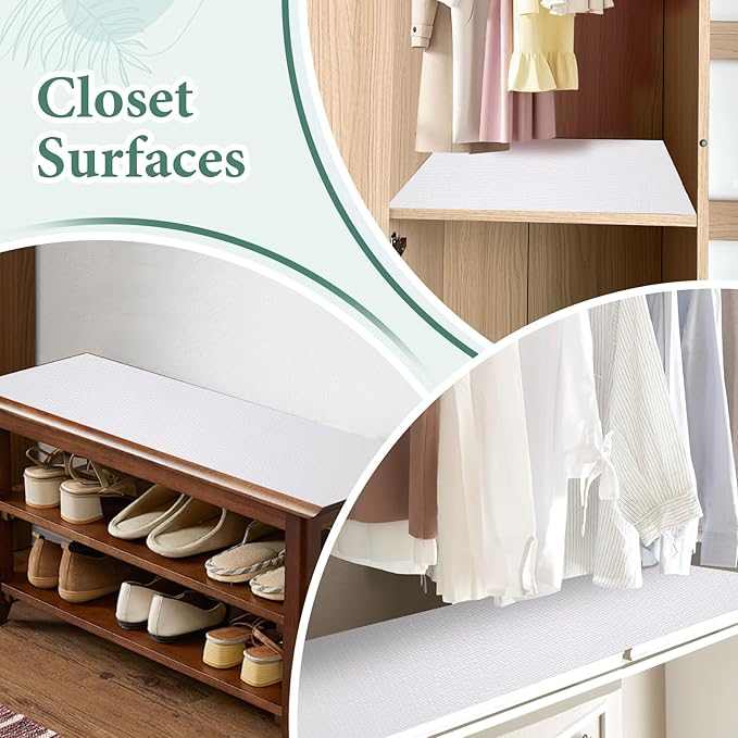 Drawer and Shelf Liner for Kitchen Cabinet: 12 in X 20 Ft Non-Slip Waterproof Shelf Paper, Non-Adhesive Refrigerator Liners, White Easy Liners for Bathroom Cupboard with Knife Tape Measure