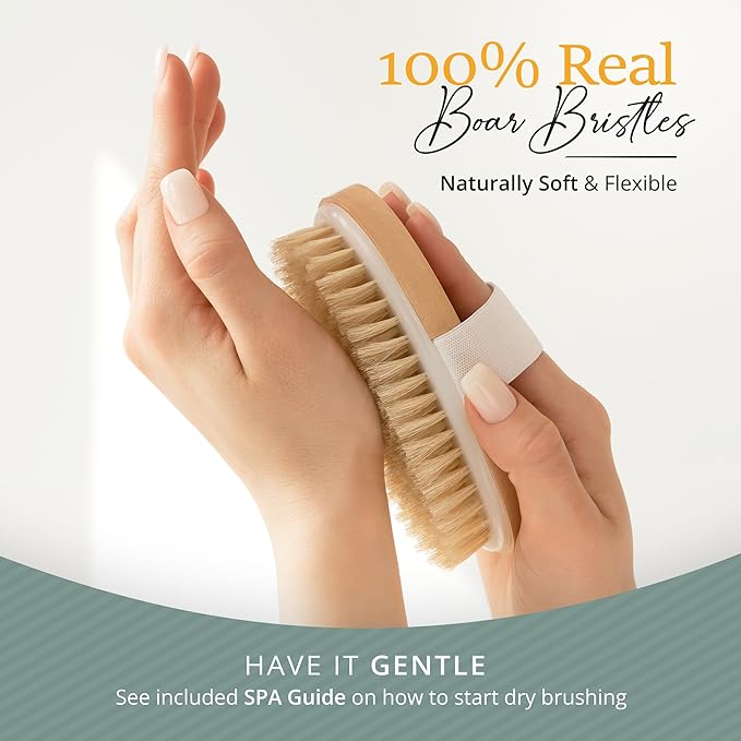 Belula Dry Brushing Body Brush Set - Natural Boar Bristle Body Brush, Exfoliating Face Brush & Bath Gloves - Ideal Dry Skin Brush for Lymphatic Drainage & Healthy Glowing Skin!