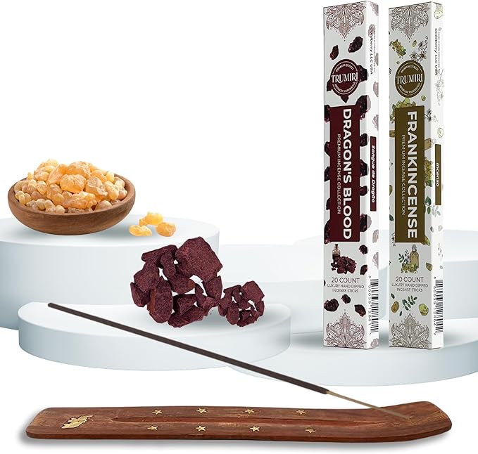 Trumiri Incense Sticks - Combo Pack of 40 Insence-Sticks - 20 Dragons Blood + 20 Frankincense - Insenses - Insents - Incents - Inscense - Incence - Incienso - All Natural Incense Sticks