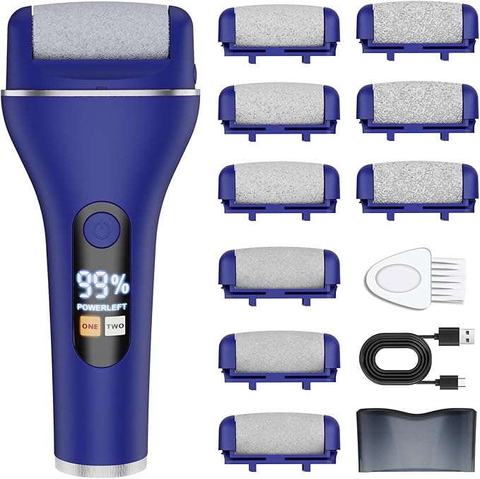 Electric Callus Remover for Feet, Rechargeable Portable Electronic Foot Callus Remover 2-in-1 Wet/Dry Foot Scrubber Electric Toot File for Hard Cracked Dry Dead Skin（Blue）