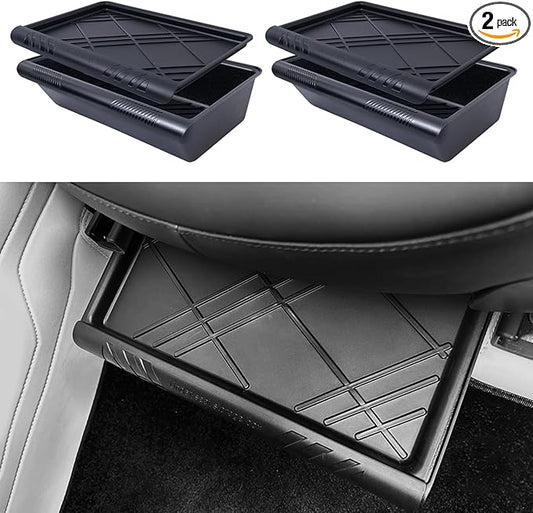 Tesla Model Y Under Seat Storage Box Organizer 2 Pack Hidden Tray Underseat Bins with Lid Fit Tesla Model Y 2020-2024 Model Y Accessories