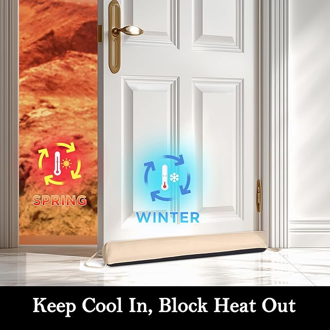 Sunolga Door Draft Stopper Blocks Hot and Cold Air with Removable Washable Cover for Bottom of Door, All-Season Seal for Noise, Light, Dust, Door Sweep for Gaps Up to 3", Home Essentials, 36", Beige