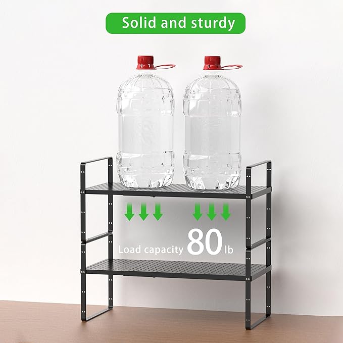 SOFRON Expandable Cabinet Organizer Shelf, Stackable Shelf Riser for Small Kitchen Pantry Desk Cupboard Tabletop Countertop Home Office, Heavy Duty, Black Small 1 Pack