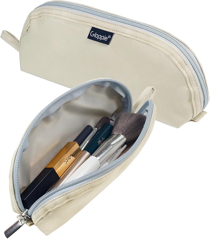 Gloppie Travel Makeup Brush Holder Portable Makeup Brush Traveling Case with Pouch - Small Cosmetic Pouch & Organizer for On-the-Go Beauty, Off White