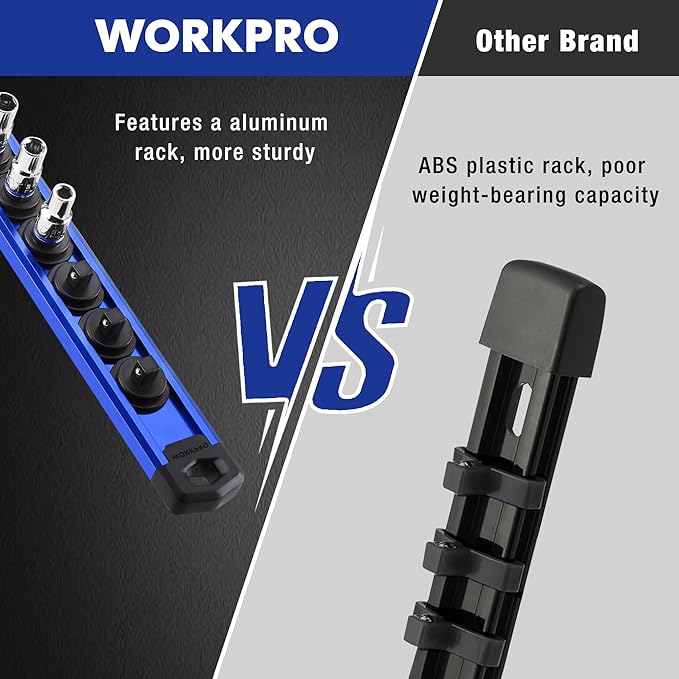 WORKPRO Magnetic Socket Organizer, 1/4-Inch Drive Aluminum Alloy Sockets Rail, Heavy Duty Sockets Holder, Socket Rack Kit 1/4-Inch x 12 Clips (Blue)