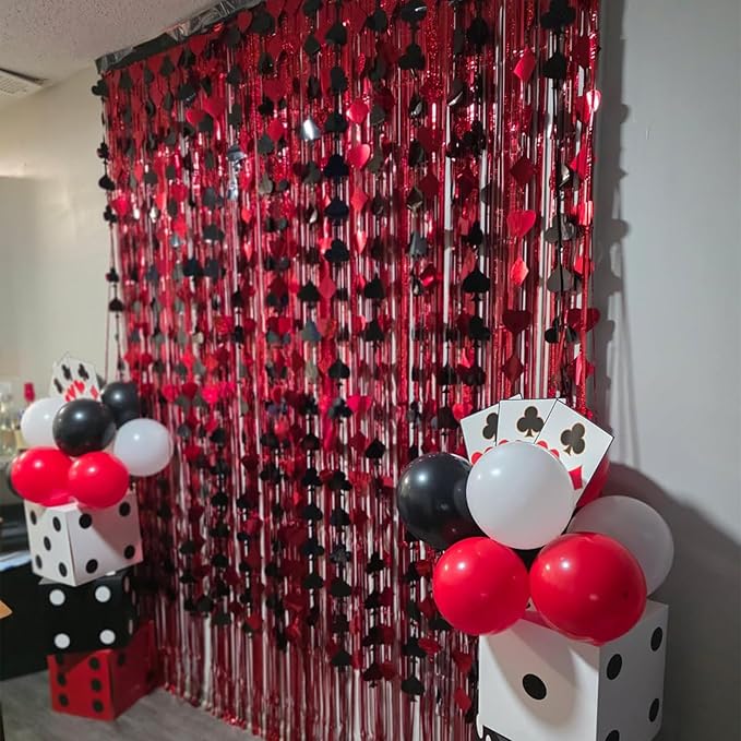 Red Foil Fringe Curtains Party Decorations – 3 Pack 3.2 x 8.2 ft Shiny Tinsel Backdrop for Valentine’s Day, Birthday & Photo Booth