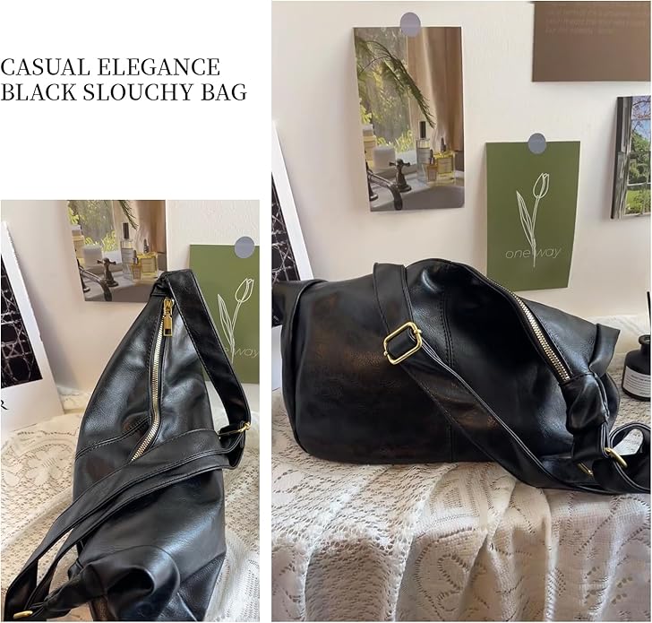 celestina Hobo Bags for Women, Ultra Soft Foldable Vegan Leather Shoulder Handbag, Stylish Slouchy Tote Purses
