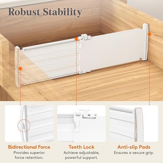 Lifewit 8 Pack 5" High Drawer Dividers for Clothes, 11.5"-18.5" Expandable Dresser Drawer Organizers, Adjustable White Plastic Separators for Kitchen, Cabinet, Nursery, Socks & Underwear Storage