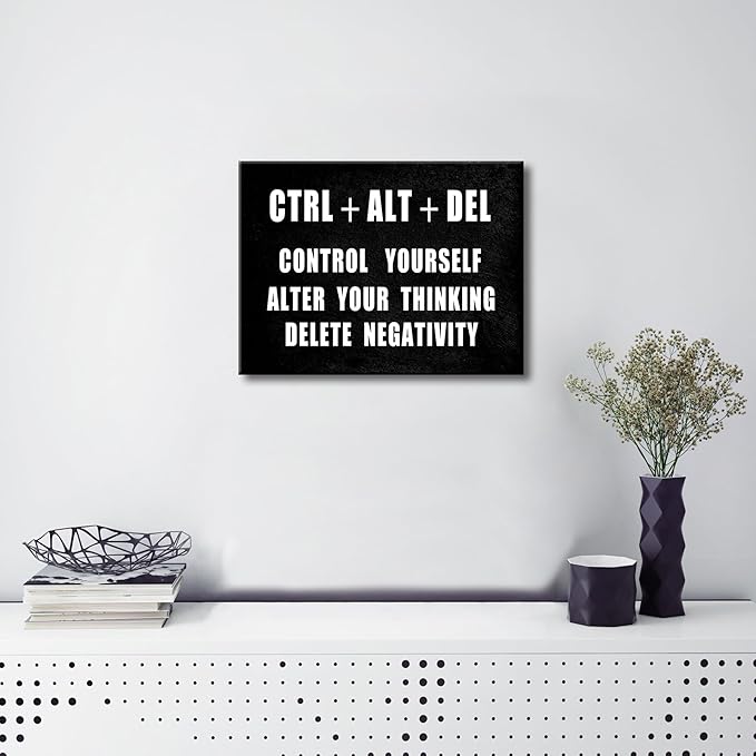 Pyradecor Motivational CTRL+ALT+DEL Classroom Positive Quotes Inspirational Poster Canvas Prints Wall Art for Office Living Room Home Decorations