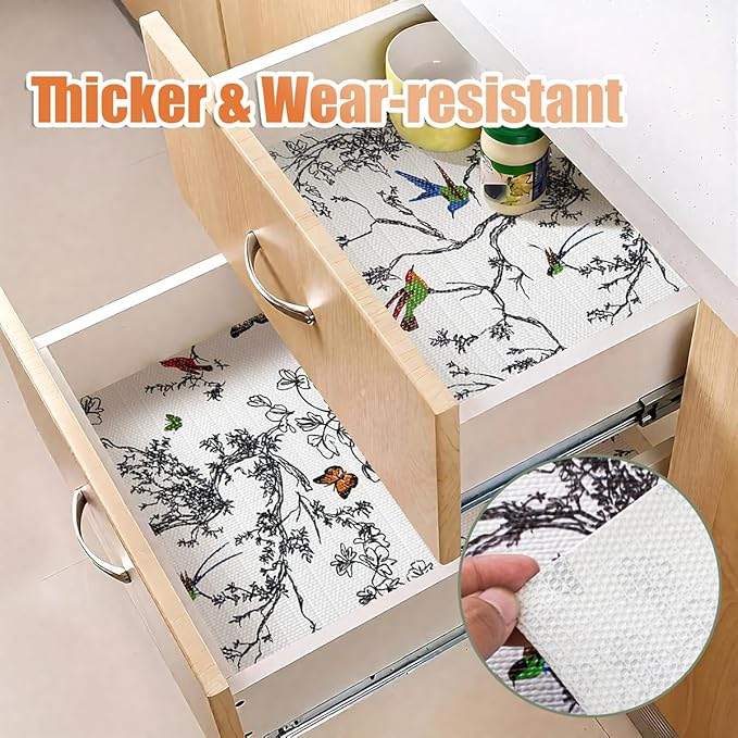Tatyanna Shelf Liner for Kitchen Cabinets Non Adhesive Drawer Liner Floral Cabinet Liner Non Slip Shelf Liners Strong Grip Waterproof Dresser Liner Easy to Clean for Kitchen Cupboard 12IN x 10FT