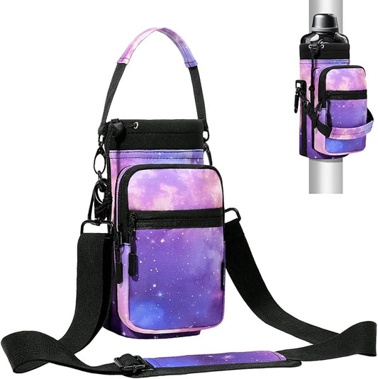 Nuovoware Water Bottle Carrier Bag,25oz/40oz/64oz Bottle Pouch Holder,Adjustable Shoulder Hand Strap 2 Pocket Sling Neoprene Sleeve Sports Accessories for Hiking Travelling Camping