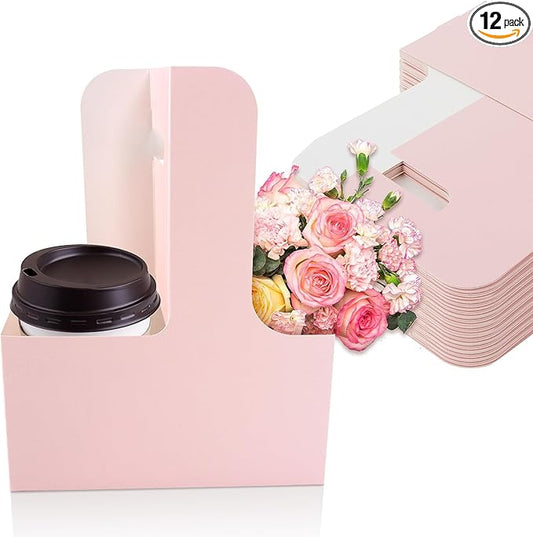 MAQIHAN 2 Cup Drink Carrier with Handle - 12Pcs Disposable Paper Cardboard Coffee Cup Holder Portable Drink Caddy Cup Carriers Foldable to go Cup Holder Food Delivery Accessories for Hot/Cold Drinks