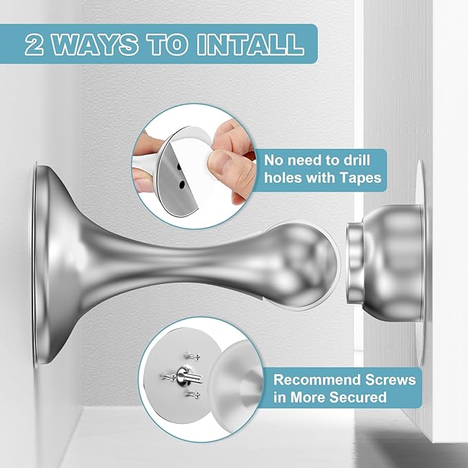 Magnetic Door Stoppers 6 Pack, Stainless Steel Door Stops for Wall and Floor Mounting, Door Holder Keep Door Open, No Drilling Door Stop with 3D Adhesive Tapes, Silver
