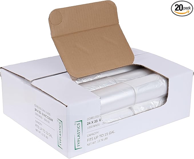 TYPLASTICS Trash Can Liners - Wholesale 1000 Count High Density Garbage Bags on Perforated Roll 10-15 Gallon 24" x 33"