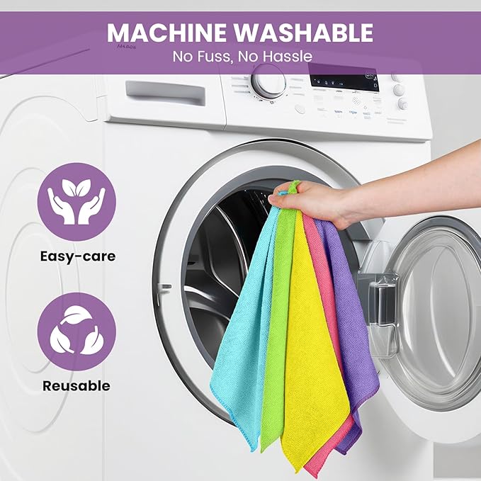 12 Pack Microfiber Cleaning Cloth, 6 Assorted Colors Cleaning Rags for Housekeeping, Colorful Reusable Microfiber Towels for Car, Kitchen, Bathroom and Household Cleaning Supplies, 11.8"X11.8"
