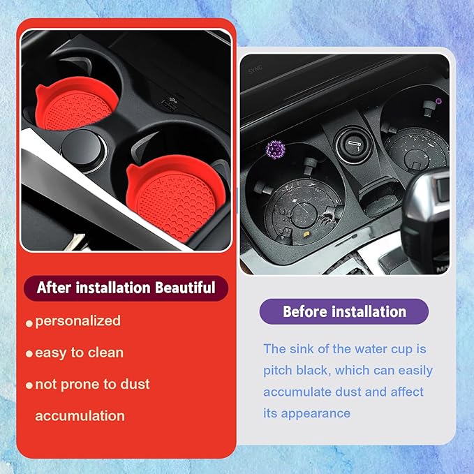 4PCS Car Cup Holder Coaster, Silicone Non-Slip Vehicle Insert Water Bottle Mat, Universal Insulation Drink Cup Pad Decor for SUV/Sedan/Truck, Automotive Interior Accessories (Red)