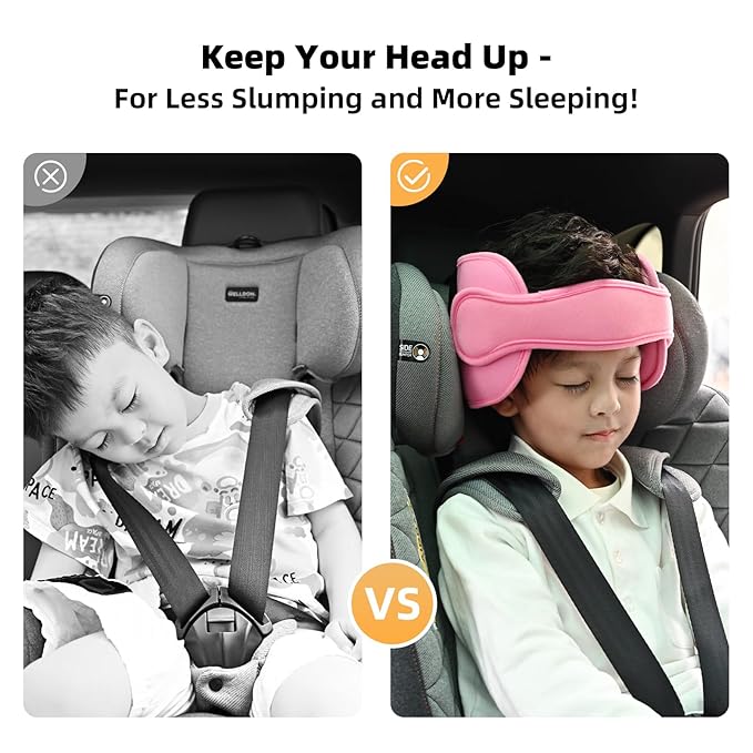 LETTON Car Seat Head Support for Child, Adjustable Head Band Strap Headrest, Safe, Comfortable Head & Neck Pillow Support Solution– Baby & Kids Travel Accessories (Pink with Mermaid Pattern)