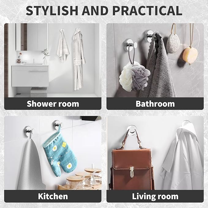 Suction Cup Hooks for Shower Stainless Steel, Suction Hooks for Shower Wall Hangs 11lbs, Bathroom, Kitchen, Glass Door, Mirror, Tile, Loofah, Towel, Coat, Bath Robe, Chrome 2 Pack