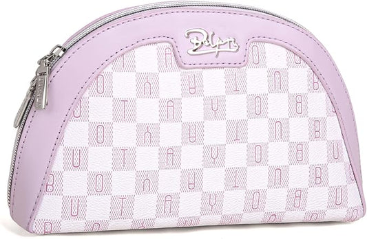 BOYATU Small Travel Makeup Bag for Women: Elegant Vegan Leather Cosmetic Pouch for Purse - Waterproof Toiletry Bag with Mirror(021-Purple)