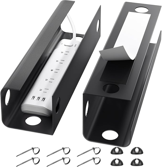 Yecaye 2 Pack Cable Management Under Desk, 31.5 in Under Desk Cable Management Tray, Cord Hider, Cord Organizer, No Screw Wire Management for Office and Home, Black