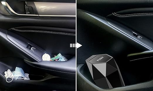 Ginsco 2 Pack Car Trash Can with Lid, Cup Holder Garbage Can for Car, Garbage Bin Car Accessories for Interior, Leakproof Small Trash Bin, Mini Trash Can for Cars, Home, Bedroom, Office (Black)