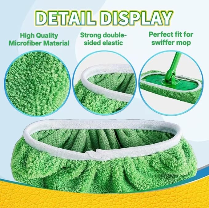8 Pack Chenille Mop Pads, Reusable Microfiber Mop Refills for 10''–12'' Flat Mops, Washable Wet & Dry Floor Pads for Hardwood, Tile, Compatible with Swiffer Sweeper