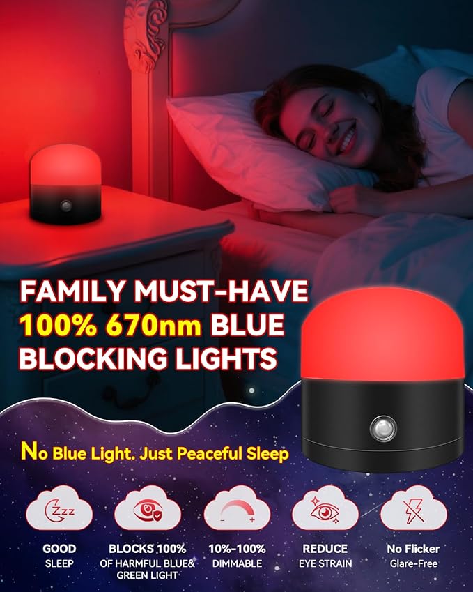 Neporal REDIX 670nm Red Light for Sleep, 100% Blue Light Blocking Night Light, Dimmable & 4 Timer Natural Promoting Melatonin for Fall Sleep, Specific Remote Touch Control Sleep Lamp for Bedroom