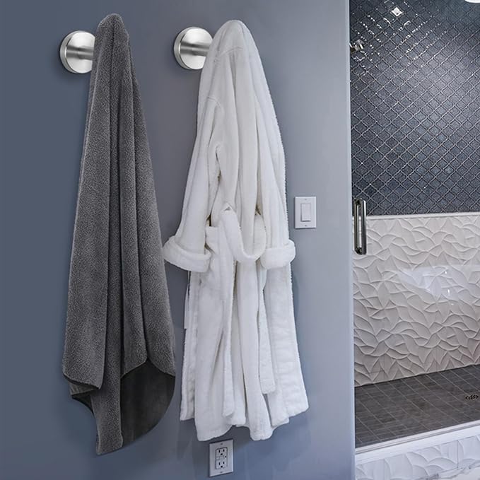 NearMoon Bath Towel Hooks - SUS 304 Stainless Steel Robe Hook Holder, Heavy Duty Coat Hook for Bathroom Livingroom Hotel Kitchen Garage, Wall Mounted (Brushed Nickel, 3 Pack)