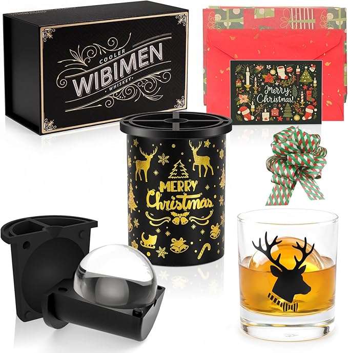Clear Ice Cube Maker with Whiskey Glasses & Luxury Box - 2.5" Ball - Crystal Clear Ball Ice Cube Tray for Whiskey, Perfect Christmas/Bourbon Gifts for Mens/Dad/Husband/Him/Grandpa
