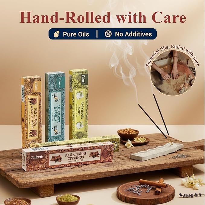 Nag Champa Incense Sticks with Natural Oils, Assorted Incense Set of 12 Scents - Lavender, Rose, Sandalwood, Vanilla, White Sage, Cinnamon, Rosemary, Positive Aroma for Meditation, Yoga Thanks Giving