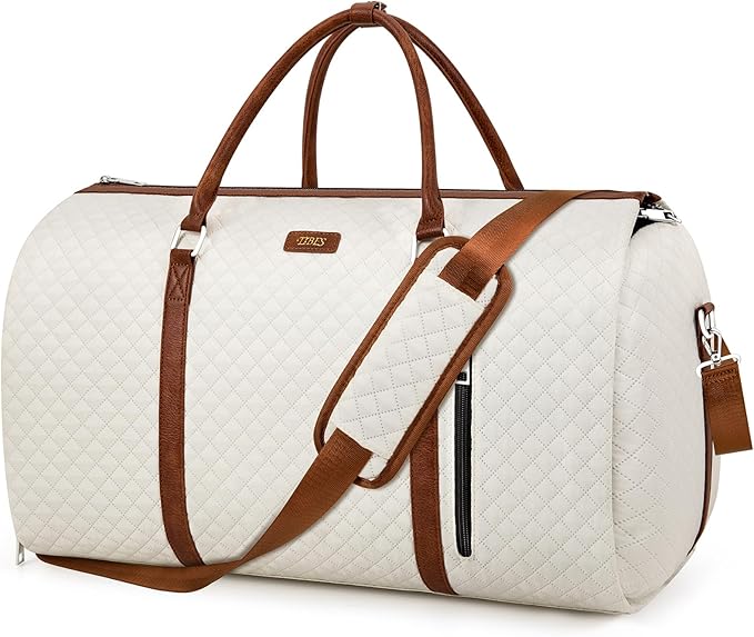 Convertible Garment Duffle Bags for Travel - Carry On Garment Bags With Toiletry Bag, Large Weekender Bags for Women Men 2 in 1 Hanging Suitcase Suit Travel Duffel Bags (2pcs Set, Off White Diamond)
